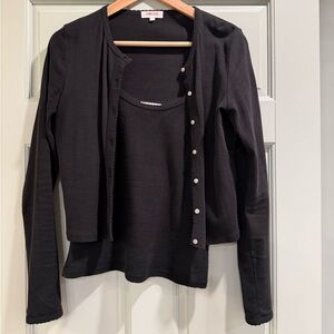 Black Cardigan and Tank Set Goldie Pointelle